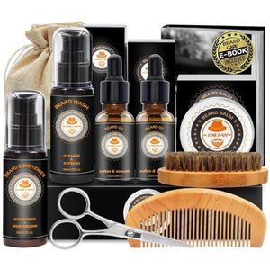 Upgraded Beard Grooming Kit w/Beard Conditioner,Beard Oil,Beard Balm,Beard Brush